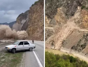 Gümüşhane’de heyelan meydana geldi, yol ulaşıma kapandı