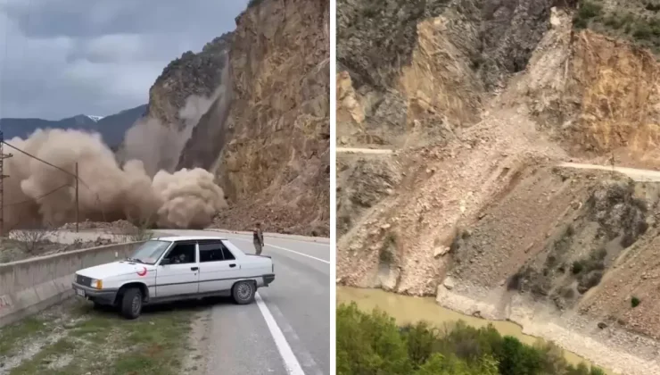 Gümüşhane’de heyelan meydana geldi, yol ulaşıma kapandı