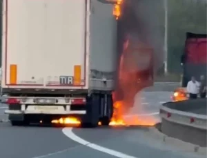Kuzey Marmara Otoyolu’nda büyük korku! Seyir halindeki TIR cayır cayır yandı