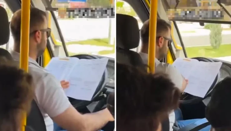 Minibüs şoförü seyir halinde ders çalıştı