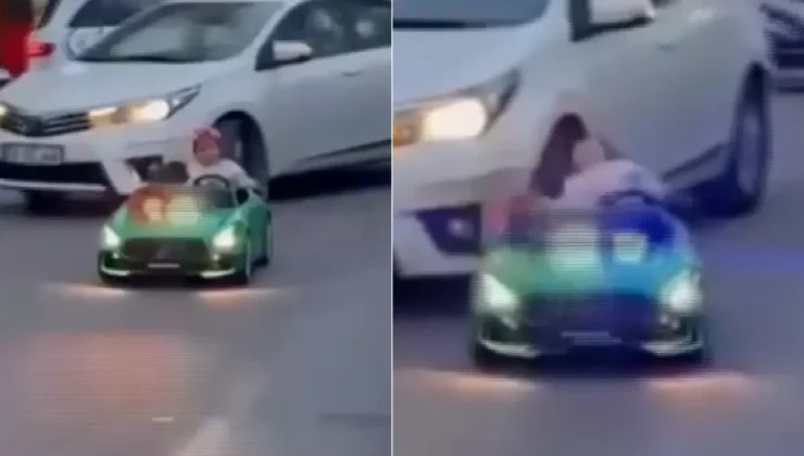 Otomobil, çocuğun bindiği akülü araca çarptı